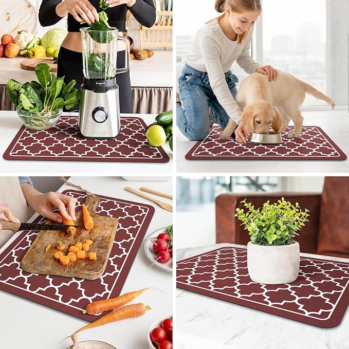 WISELIFE Dish Drying Mat Super Absorbent Drying Mat Large Dish Drying Mats for Kitchen Counter Easy Clean Dish Mat Kitchen Drying Mat16"x 24" Stylish Red
