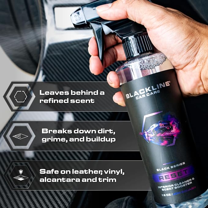 Blackline Luxury Scented Interior Cleaner Reset Deep Cleans & Deodorizes All Surfaces, pH-Neutral High-Foam Formula, Long-Lasting Premium Fragrance for Cars (16 Fl Oz, Italian Leather)