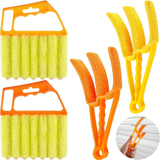 4 Pcs Window Venetian Blind Cleaner Duster Tool 7 Finger Blind Rush and Shutter Cleaner Brush Hand-held Window Shutter Air Conditioner Duster for Dirt(Yellow, Orange)