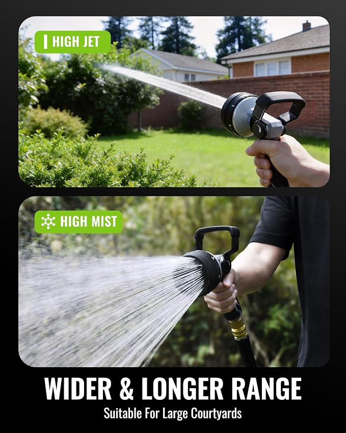 RAINPOINT Heavy Duty Fireman's Hose Nozzle, 7 Modes Water Hose Nozzle with Adjustable Flow Control, Ergonomic Grip for Garden Watering, Car Washing, Pet Bathing & Outdoor Cleaning