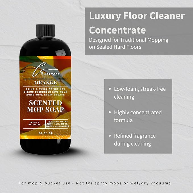 Lapew Orange Scented Mop Soap - Luxury Floor Cleaner Concentrate for Mopping Tile, Laminate, Vinyl & Hardwood | Streak-Free, Low-Foam | 36 oz