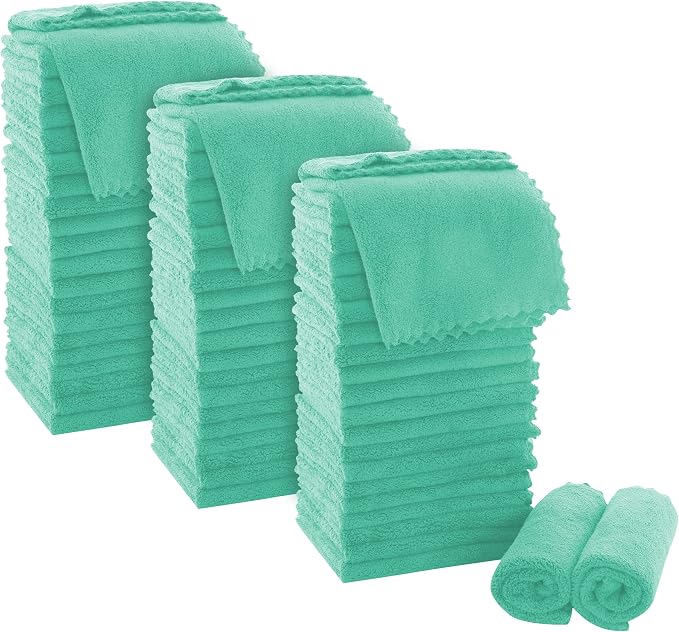 MOONQUEEN Ultra Soft Premium Washcloths Set - 12 x 12 inches - 72 Pack - Quick Drying - Highly Absorbent Coral Velvet Bathroom Wash Clothes (Aqua Green)