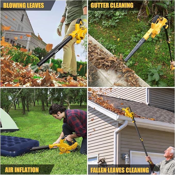 Roof Gutter Cleaning from The Ground, 2-in-1 Cordless Pole Leaf Blower, Handheld & Extension Blower, for Dewalt 20V Battery, Adjustable Angle Nozzle, for Roof, Yard & Patio Cleaning（Tool Only）