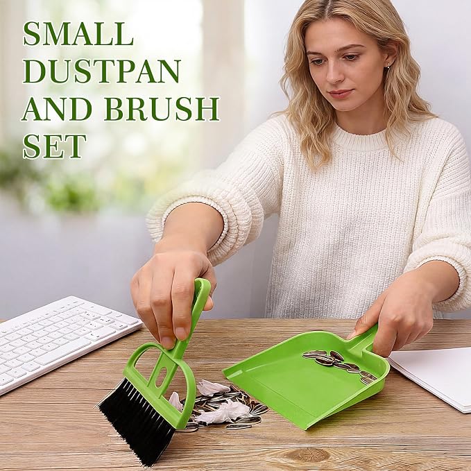 Thenshop 24 Set Mini Dustpan and Brush Set Small Hand Broom and Dustpan Bulk, Compact Cleaning Kit for Office Desk Keyboard Tabletop Countertop Car Pet Messes Indoor Outdoor Party Favors, Candy Green