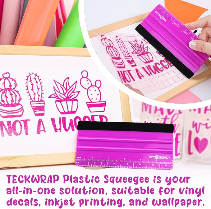 TECKWRAP Professional Felt Squeegee for Vinyl, Pitaya, 2 PCS, 6"x2.9" | For Vinyl Decals, Inkjet Vinyl Sticker Paper, Wallpaper, Scratch-Free Application