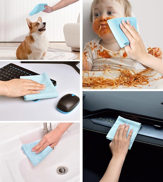 KitchLife Microfiber Cleaning Cloth Roll - Tear-Away Reusable Microfiber Paper Towels, Lint-Free, Washable, 20 Sheets for Kitchen, Car, Dishes, and Sensitive Surfaces (Blue)