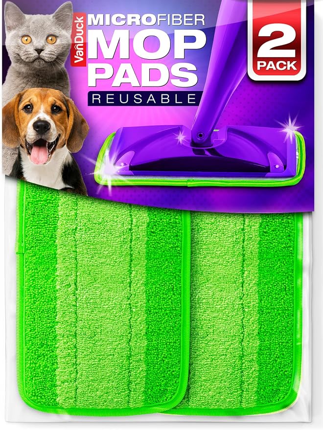 VanDuck Reusable Mop Pads for Swiffer WetJet Mops (2 Pack) | Washable wet mopping cloths, microfiber replacement refills, hardwood floor cleaning pads