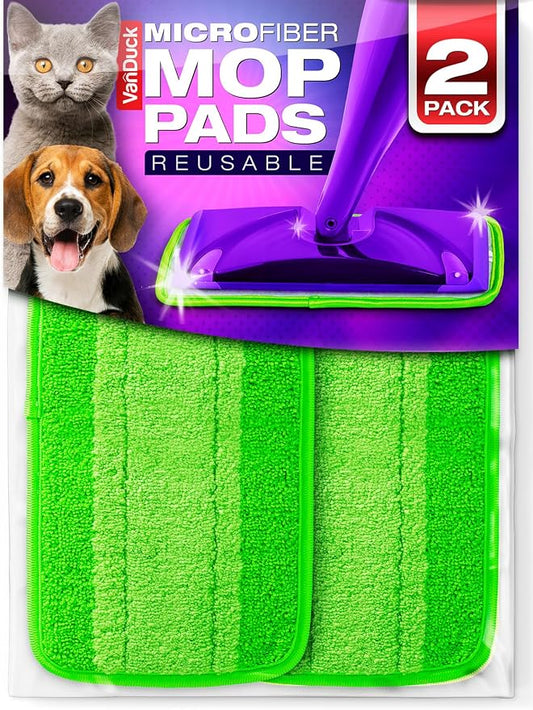 VanDuck Reusable Mop Pads for Swiffer WetJet Mops (2 Pack) | Washable wet mopping cloths, microfiber replacement refills, hardwood floor cleaning pads