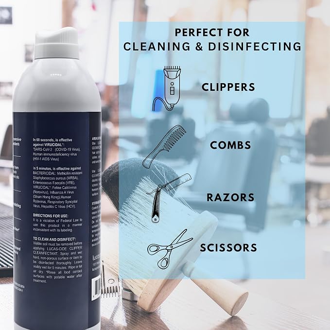 LUCAS-CIDE Clipper Cleaner & Disinfectant Spray, Coolant & Cleaner for Hair Trimmer, Blades & Shaver 16 Fl Oz - Set of 2