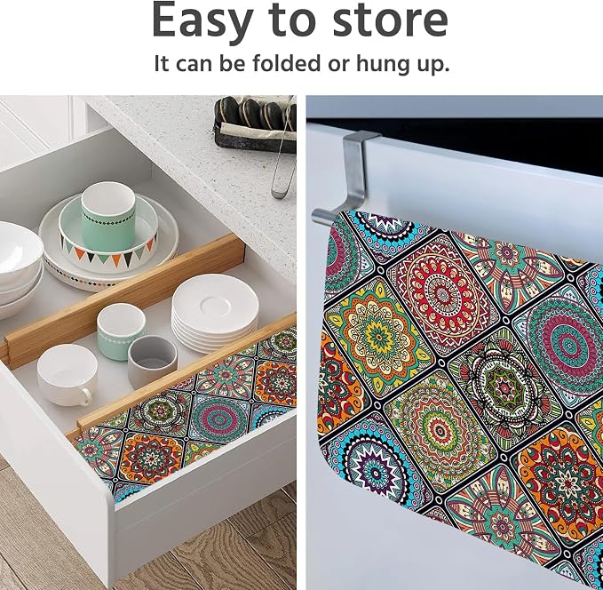 Dish Drying Mat for Kitchen Counter 18x24 Inch, Super Absorbent Dish Drainer Mat, Decorative Microfiber Dishes Drying Pad-Large(Plaid Boho)