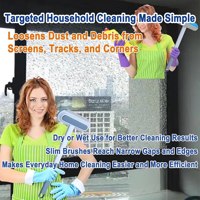 Window Screen Cleaning Brush, 6-in-1 Screen Cleaner Tool Kit with Spray Bottle, Crevice Brush and Microfiber Cloth for Window Tracks and Screens