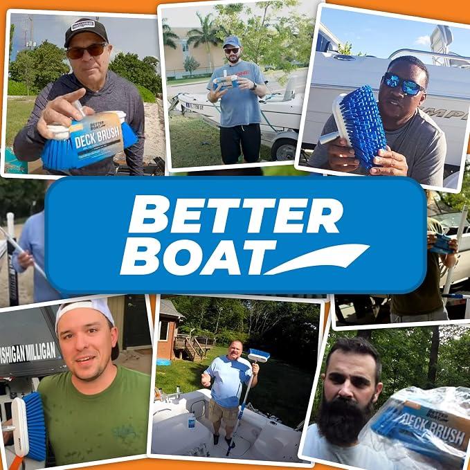 Medium Boat Deck Brush, Heavy-Duty Marine Brush Head, 8" Bristle with Bumper, 3/4" Thread Handle, for RV, Truck, and Auto Cleaning