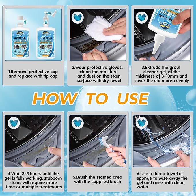 Mold Stain Remover Gel, Washing Machine Cleaner for Front Loader Washer Gasket Rubber Seal Home Stain Removal Gel for Grout, Caulk, Shower, Bathroom, Refrigerator, Bathtub Cleaning Solution 10 Fl Oz