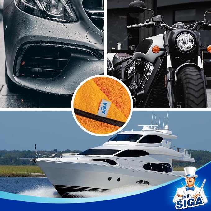 MR.SIGA Professional Premium Microfiber Towels for Cars, Dual-Sided Car Washing and Detailing Towels, Gold, 15.7 x 23.6 inch, 6 Pack