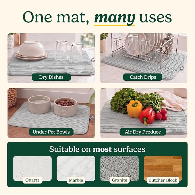 Cuisinart Dish Drying Mat for Kitchen Counter - 2-Pack XL 18x24 Ultra Absorbent Microfiber Dish Mat - Fast Drying, Machine Washable, Foldable Countertop Pad - Safe for Granite & Quartz
