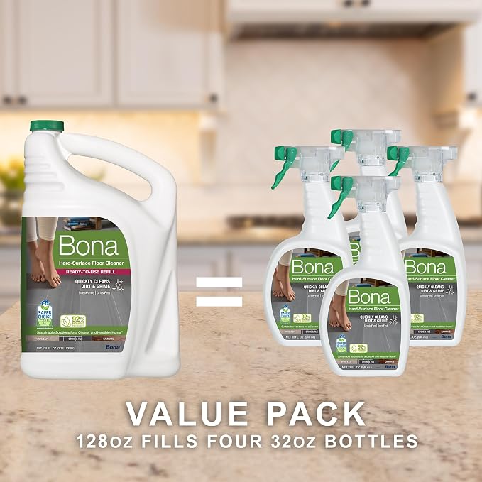 Bona Multi-Surface Floor Cleaner Refill - 128 fl oz - Unscented | Refill for Bona Spray Mops and Spray Bottles - Residue-Free Cleaning Solution for Stone, Tile, Laminate, and Vinyl Floors