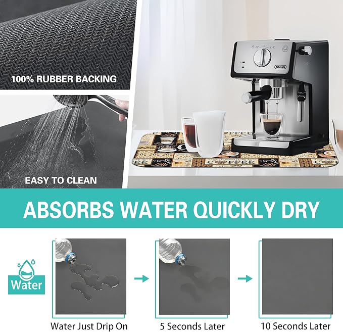 Fun Coffee Mat 19inx12in,Coffee Bar Mat for Countertops,Absorbent Hide Stain Anti-Slip Coffee Bar Accessories Fit Under Coffee Machine Mat,dish Drying Mats for Kitchen