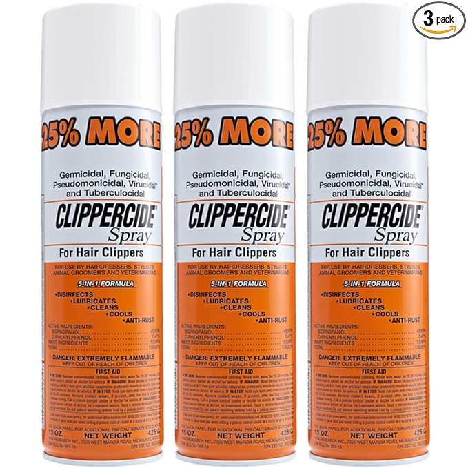 CLIPPERCIDE 5-in-1 Clipper Disinfectant Spray 15oz, 3 Pack | Cleans, Lubricates, Cools, Prevents Rust & Disinfects | Professional Clipper Spray for Barbers, Stylists & Pet Groomers | Made by BARBICIDE