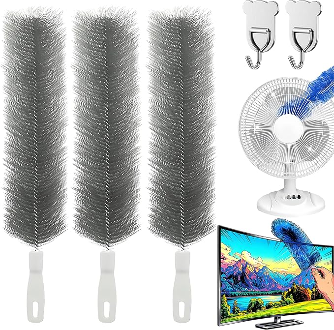 Bendable Microfiber Head, Reusable Dust Remover, 2026 Upgrade Fan Cleaner Brush, Bendable Microfiber Duster Washable Fans Cleaning Brush for Blind, Cobweb, Air Vents Cars Curtains (Gray*3)