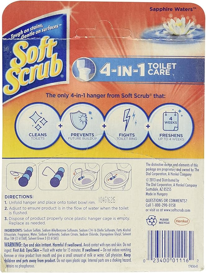 Soft Scrub 4-in-1 Toilet Care Rim Hanger, Sapphire Waters, 1.76 Ounce (Pack of 2)