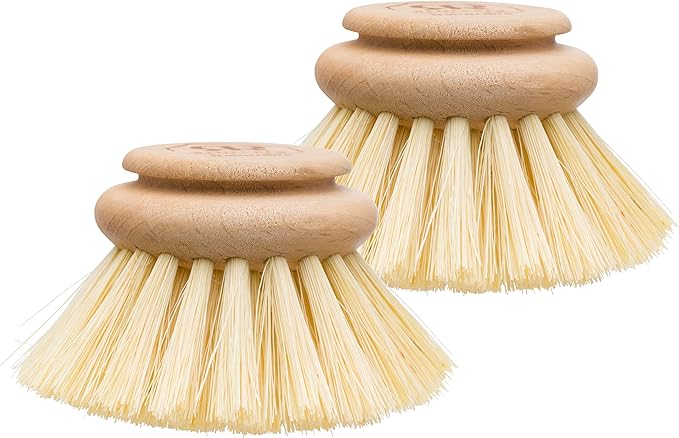 Redecker Dish Brush Replacement Heads, Tampico Fiber, 2 Inch Round, 2 Pack – Wooden Brush Refills for Dishes & Cookware, Made in Germany