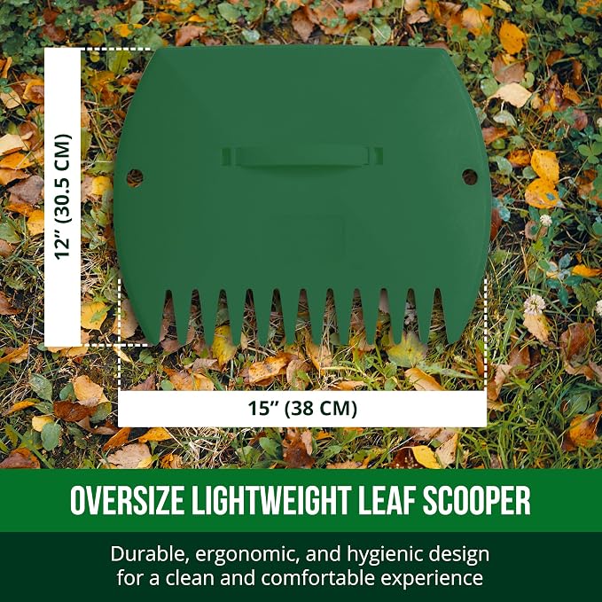 GardenHOME Leaf Scoops Hand Rakes, Large Leaf Grabbers for Yard Work and Garden Use, Clear and Collect Garden Rake, Leaf Scooper and Claws for Leaves, Lawn Debris, and Trash Cleanup, Green