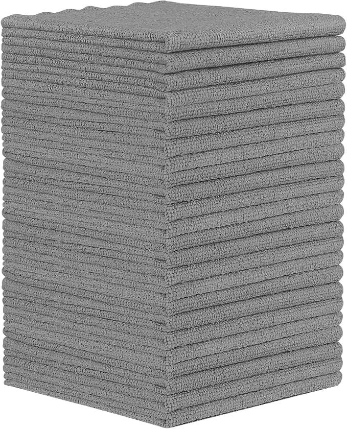 Orighty Microfiber Cleaning Cloth - 24 Pack, Grey Cleaning Rags 12x11 inch | Microfiber Towels for Cars, Highly Absorbent Household Cleaning Supplies, Reusable Lint Free Cloths for House, Kitchen