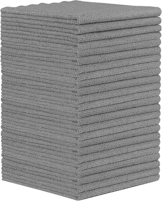 Orighty Microfiber Cleaning Cloth - 24 Pack, Grey Cleaning Rags 12x11 inch | Microfiber Towels for Cars, Highly Absorbent Household Cleaning Supplies, Reusable Lint Free Cloths for House, Kitchen