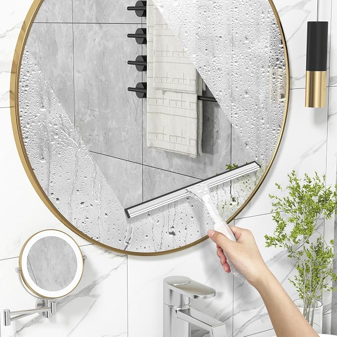 AmazerBath Squeegee for Shower Glass Door, Shower Squeegee for Glass Doors - Acrylic Handle All-Purpose Squeegee for Shower Doors, Windows, Mirrors, Tiles and Car Glass, 10 Inches - Clear