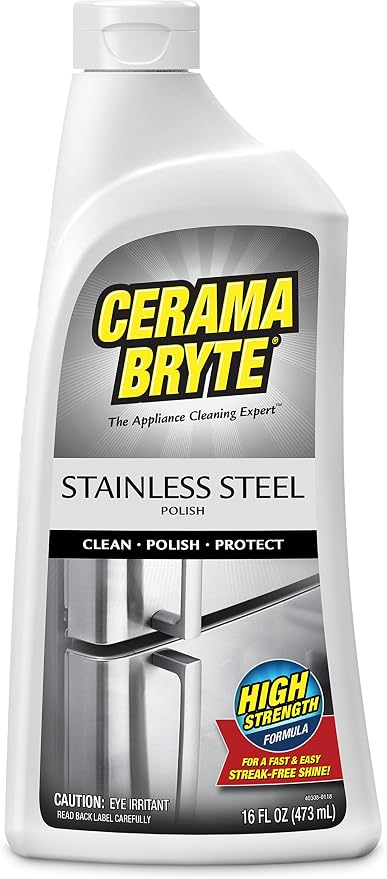 Cerama Bryte Stainless Steel Cleaner for Appliances, Streak-Free Shine and Protection for Refrigerators, Dishwashers, Ovens, and Grills, 16 Fluid Ounce 1 Pack, No Spray Pump