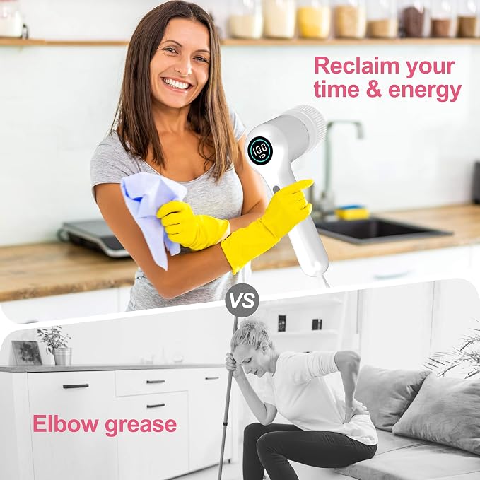 Electric Spin Scrubber, 44 in-lbs High Torque Shower Scrubber & LED Display, 6 in 1, Variable Speed Cordless Shower Cleaner Brush for Cleaning Bathroom, Kitchen, Toilet, Bathtub, Car