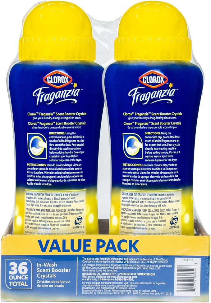 Clorox Fraganzia Laundry Scent Booster Crystals, In-Wash Fragrance Beads for Fresh-Smelling Clothes & Linens, Safe for All Fabrics & Colors, Citrus Blossom Scent, 18 Oz, 2 Pack