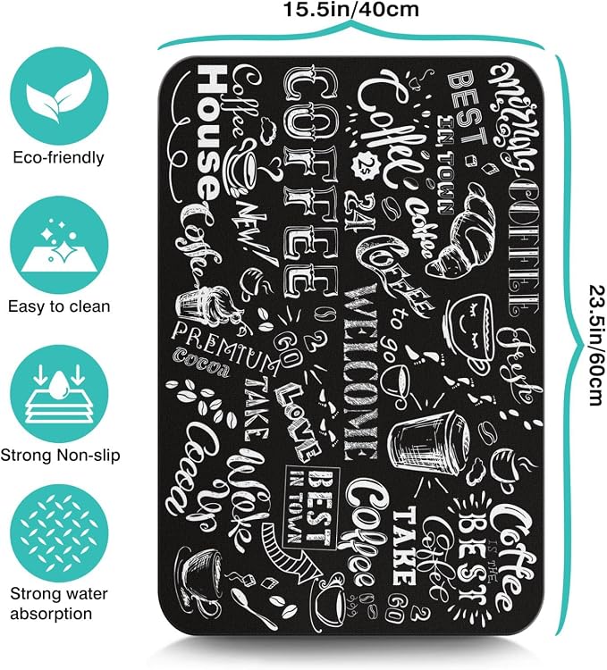 Coffee Bar Mat Accessories for Countertop Super Absorbent Anti-Slip Silicone Dish Drying Mats Kitchen Counter Draining Pad Decor Gift Fit Maker Pot Espresso Machine 23inx15in