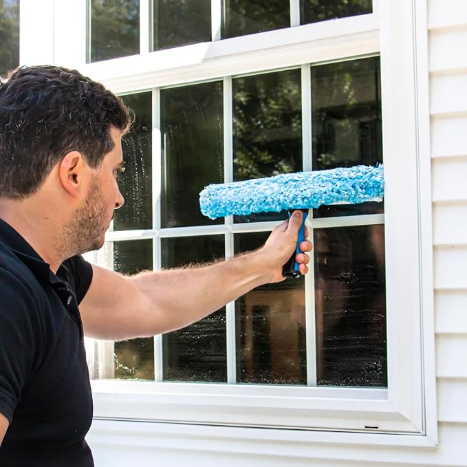 Unger Professional Connect and Clean 2-in-1 Squeegee and Scrubber, 10” Window Cleaning Tool, Commercial and Residential Use, Washer Cleaner Supplies to Remove Excess Water and Dry