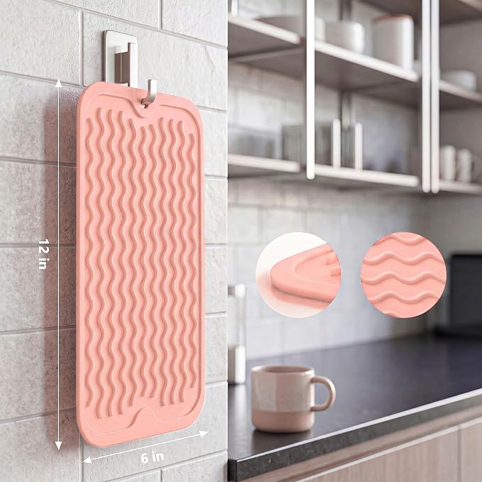 MicoYang Silicone Dish Drying Mat for Multiple Usage,Easy clean,Eco-friendly,Heat-resistant Silicone Mat for Kitchen Counter or Sink,Refrigerator or Drawer Liner Pink S 12 inches x 6 inches