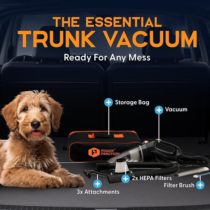 THISWORX Car Vacuum Cleaner - Portable, High Power, Handheld Vacuums w/ 3 Attachments, 16 Ft Cord & Bag - 12v, Auto Accessories Kit for Interior Detailing - Black | 12V High Power, Lightweight Design for Car Interior, RV, Boats & Travel. Includes 3 Att...