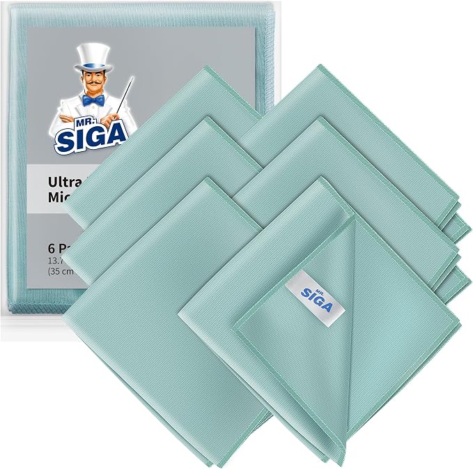 MR.SIGA Ultra Fine Microfiber Cloths for Glass, Window, Mirror, Pack of 6 | Lint free window cleaning cloths, ultra fine microfiber polishing cloths, 35 x 40 cm(13.8 x 15.7 inch)