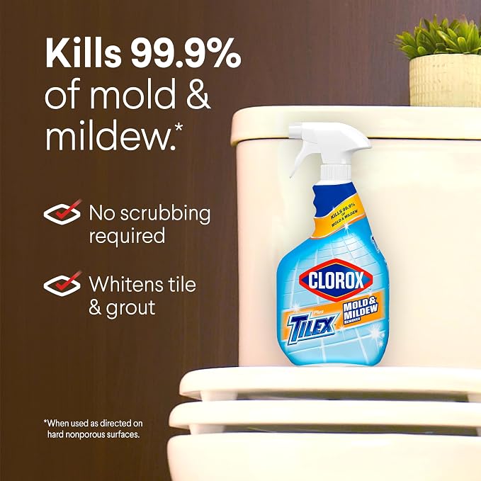 Clorox Plus Tilex Mold and Mildew Remover with Bleach, Spray Bottle, 32 Fluid Ounces, Unscented, Pack of 3