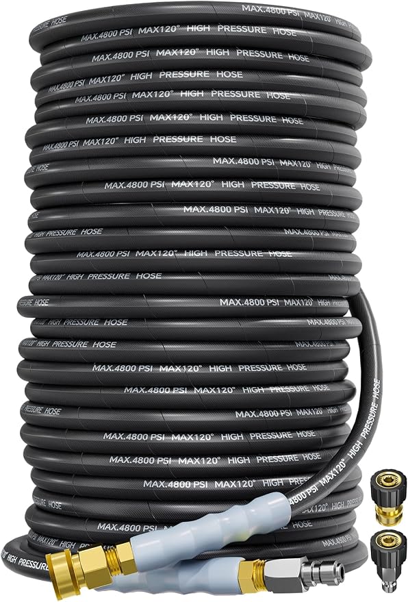 3/8" 4800PSI Pressure Washer Hose 200FT with Swivel Quick Connect for Cold/Hot Water Max 248°F, Kink Resistant Steel Wire Braided, Wear Resistant Power Washer Hose with M22 14mm Adapter | Power Washer Hose for Cold/Hot Water Max 248°F, Kink Resistant S...