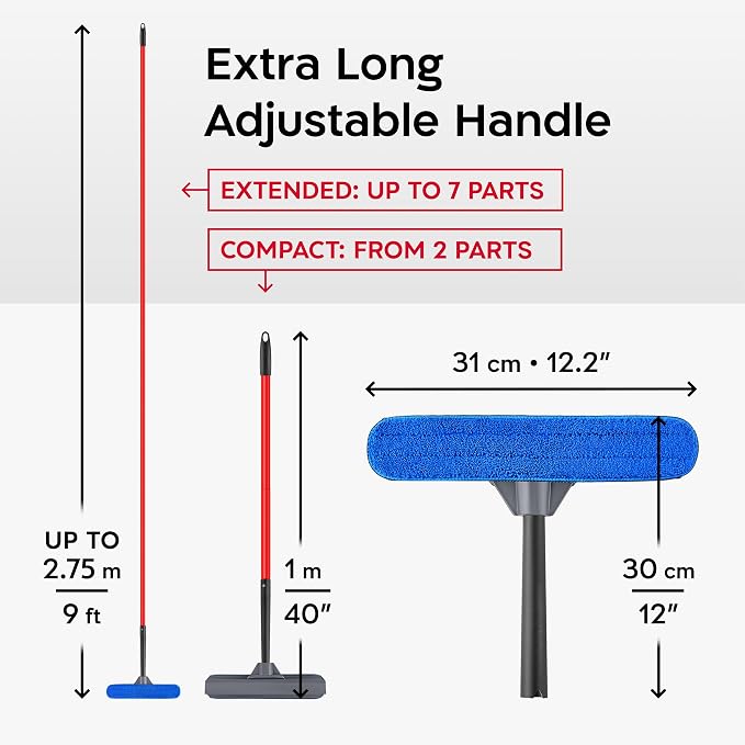 Tyroler Window Squeegee with Extension Pole 12"-110" | 100% Silicone Head | | 7-Part Windows Washing Kit with Extension Pole | Professional Windows Squeegee for Home & High Glass | Window Cleaner Tool