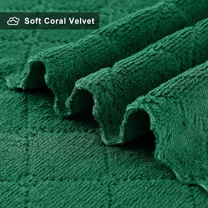 Homaxy 12 Pack Dish Towels for Kitchen (10 x 20 Inches, Dark Green), Super Soft and Absorbent Coral Velvet Dish Cloths for Washing Dishes, Nonstick Oil Fast Drying Microfiber Cleaning Cloth