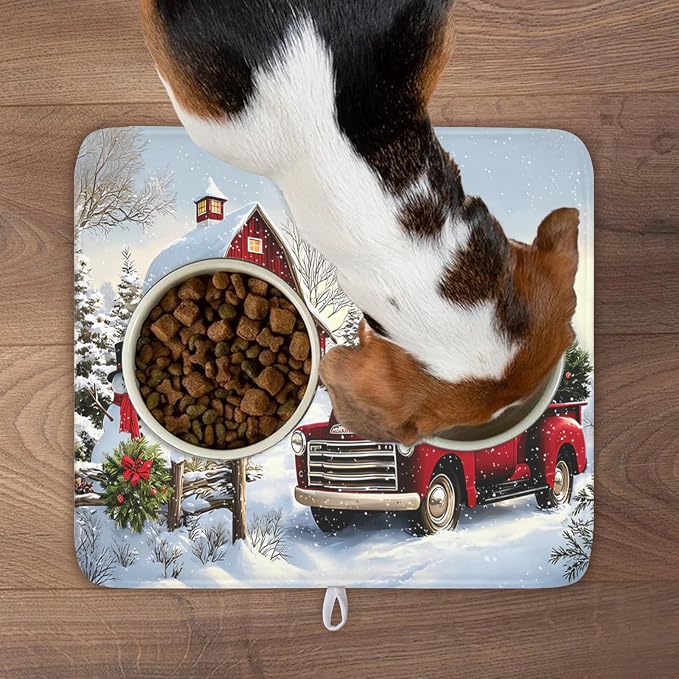 Giwawa Red Truck Dish Drying Mat Winter Xmas Tree Drainer Rack Pad 16"x18" Microfiber Absorbent Quick Dry Dish Sink Mat for Table Kitchen Counter