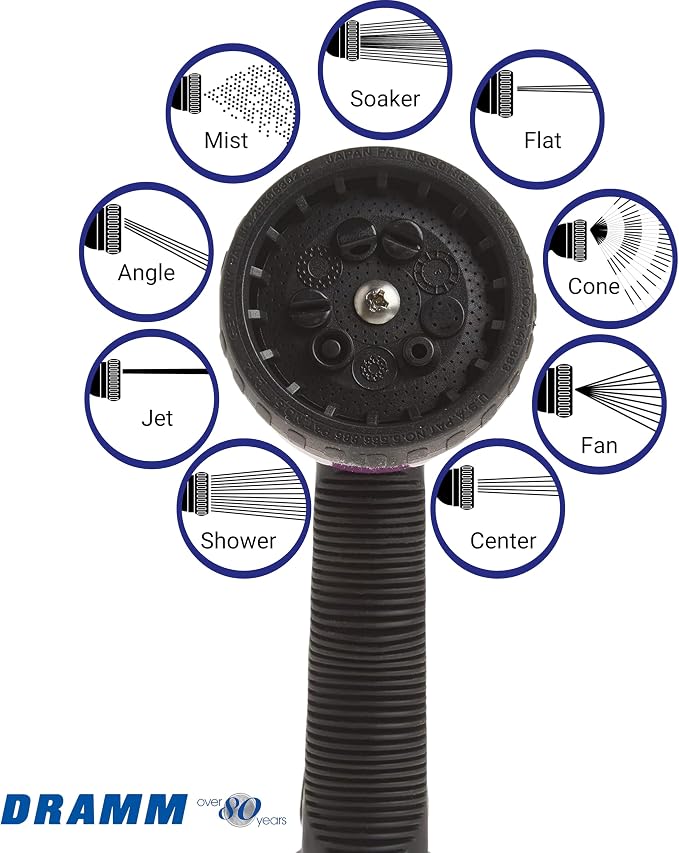 Dramm Revolver Heavy Duty Metal Garden Hose Nozzle – 9 Spray Patterns, High Pressure Jet, Thumb-Control Flow, Ergonomic Grip – Red (Pack of 6)