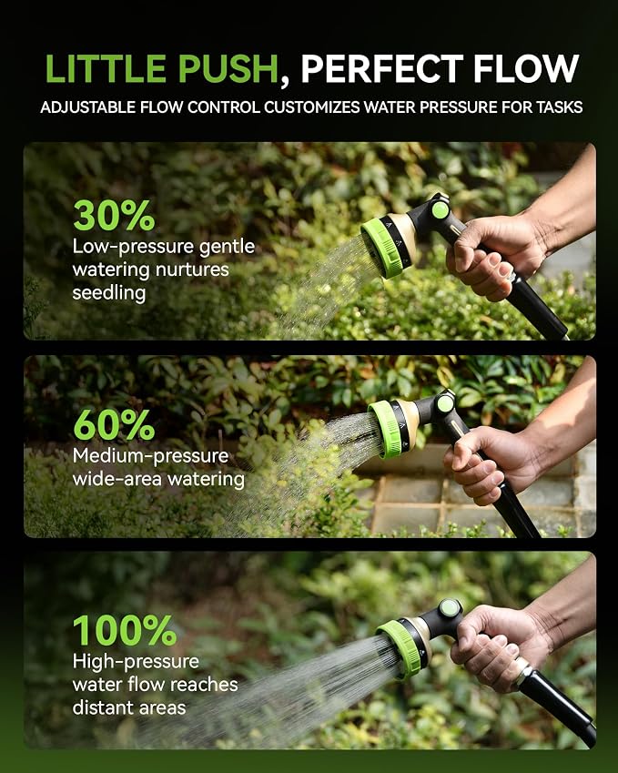RAINPOINT Hose Sprayer Nozzle Heavy Duty - 2 Pack 8 Spray Patterns Garden Hose Nozzle with Adjustable Flow Control for Watering Plants, Washing Cars,Washing Pets, Thumb Control (2 Packs, Green)