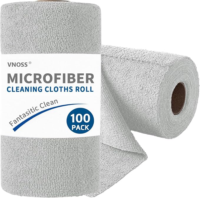 100 Pack Microfiber Cleaning Cloth Roll, Tear Away Reusable Towels, 11" X 9", Ultra Absorbent & Lint Free Cloth for Cars, Kitchen, Window, Home and Shop, Gray