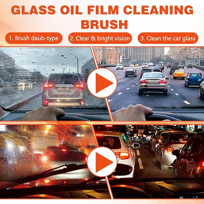 2PCS Glass Oil Film Remover for Car,Roll-On Glass Compound with Cleaning Board,Removes Oil Film & Smudges,Universal Anti-Rain Fog BrushOil Film Remover for Car Windshields(100g)