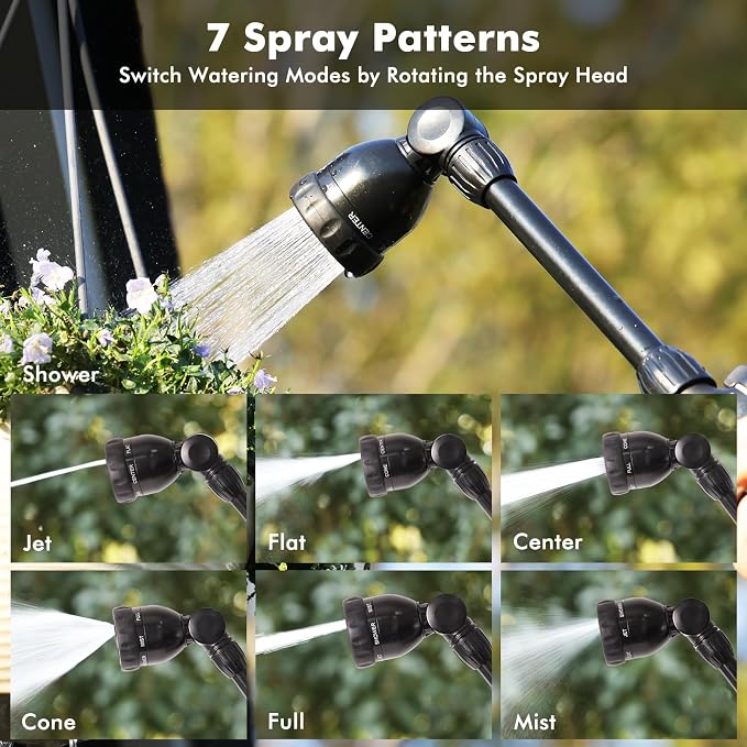 RESTMO Heavy Duty Metal Hose Wand, Watering Wand for Garden Hose | 180° Swivel Ratcheting Head, 16'' Hose Sprayer, 7 Spray Patterns, Flow Control, Ideal for Hanging Baskets & Shrubs