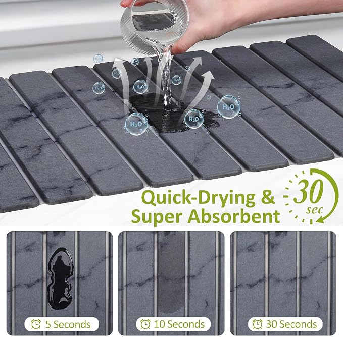 Large Stone Dish Drying Mat for Kitchen Counter, 24"(L)×16"(W), Collapsible Quick Dry Stone Dish Mats, Super Absorbent Diatomaceous Earth Drying Pad for Dishes Bottles Cups, Countertops (Marble)