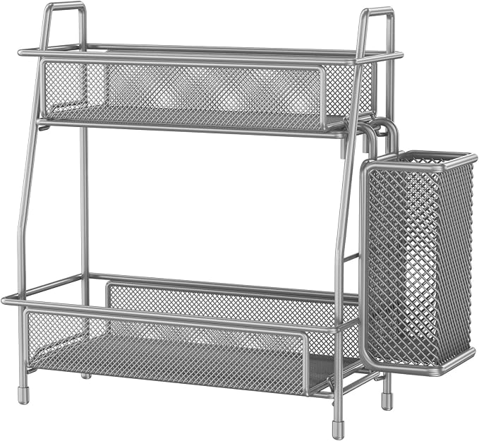LEMIKKLE Spice Rack Organizer for Kitchen Counter, Spices Organizer and Storage Seasoning Organizer for Cabinet, Kitchen Metal Countertop Organizer with Side Basket (Grey)