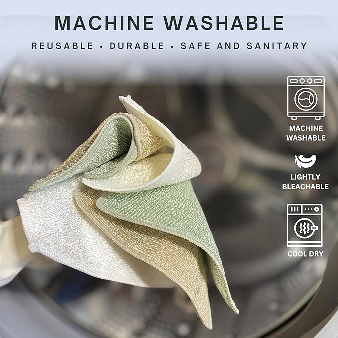 Whiffkitch Dishcloths Dishrags for Kitchen and Household Cleaning 6x7 6-Pack Non-Scratch 2-Ply Weave, Rayon Derived from Bamboo, Absorbent, Washable, Long-Lasting